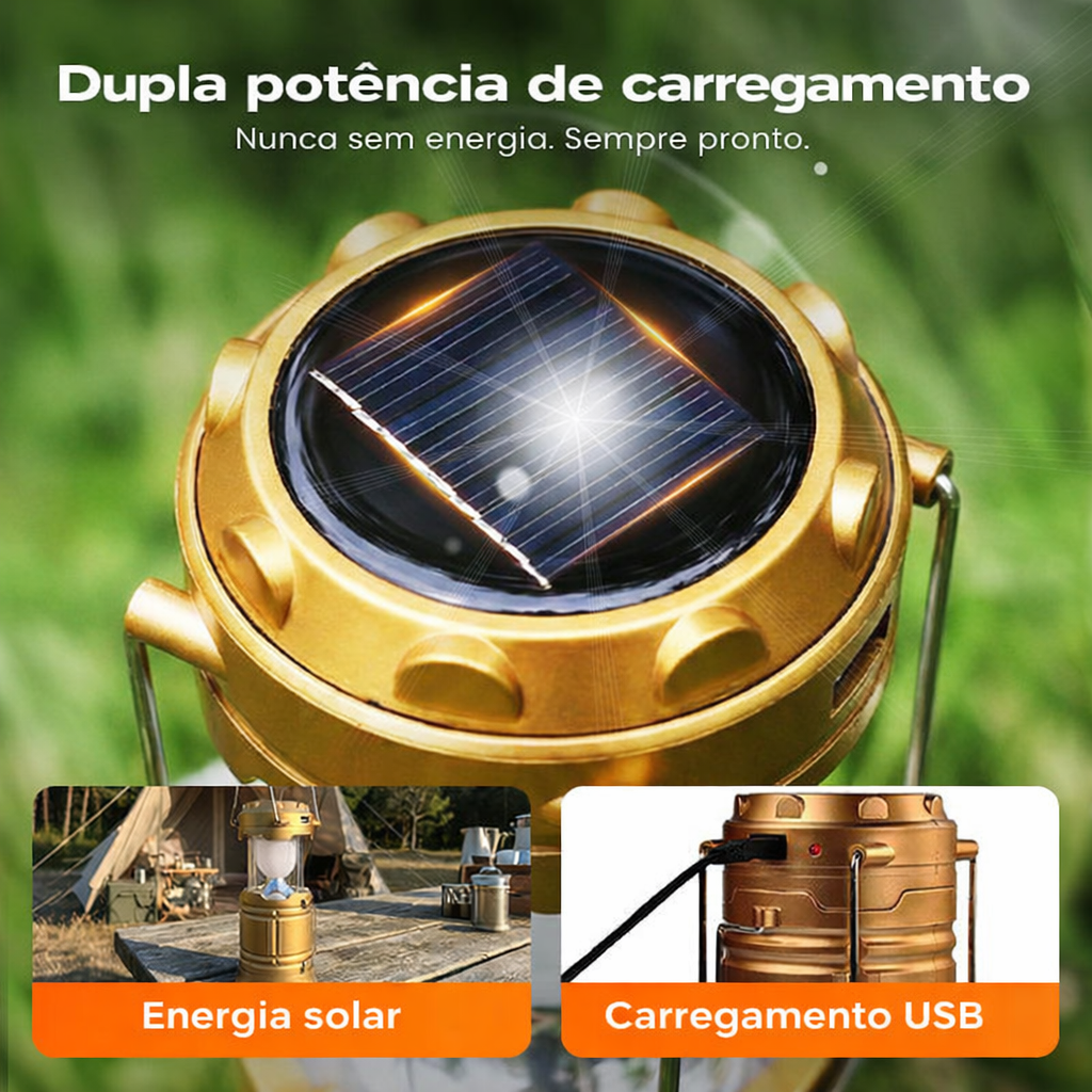 Luz de Camping Solar Retráctil – Portátil e Recarregável