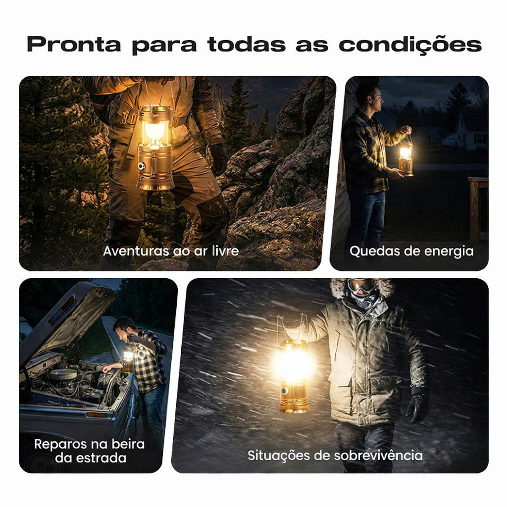 Luz de Camping Solar Retráctil – Portátil e Recarregável