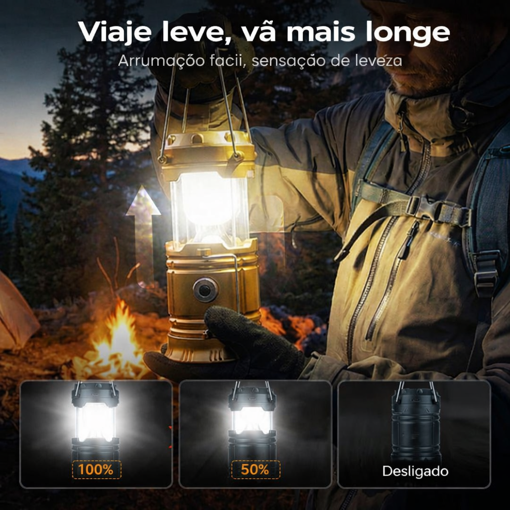 Luz de Camping Solar Retráctil – Portátil e Recarregável